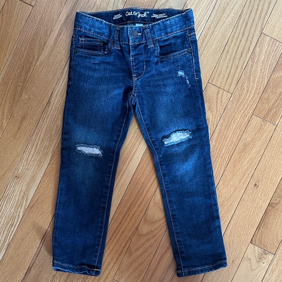 Cat & Jack Kids' Dark Blue Distressed Jeans - Picture 1 of 4